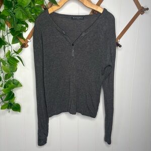 BRANDY MELVILLE Grey Ribbed Henley Long Sleeve Women’s size OS